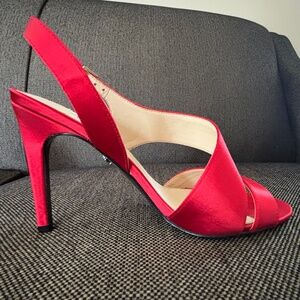 Red satin sandals- dress heels